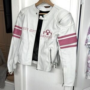 ICON Women’s White & Pink Perforated Mesh Motorcycle Jacket - Size M
